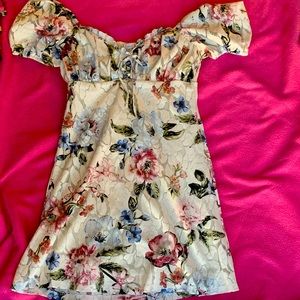 bailey blue puffy sleeved floral cottage-core mini dress